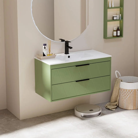 30" Bathroom Vanities Cabinet with Sink Combo, W/Decor Line, Soft-Close System, 2 Extra Big Drawers, Matte Black Faucet