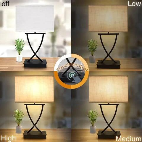 Dimmable Table Lamp for Bedroom with Type C/USB Charging Port and 1 AC Outlet White Linen Shade 21.38" Bedside Nightstand Lamp