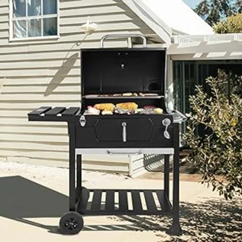 Royal Gourmet 24-Inch Charcoal Grill with Foldable Side Table, 490 Square Inches Heavy-duty BBQ Grill, Perfect for Outdoor