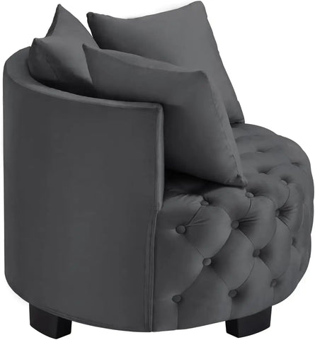 Upholstered Tufted Leisure Chair Accent Chair Sofa Lounge Club Round Chair for Living Room Hotel with 3 Pillows Dark Gray