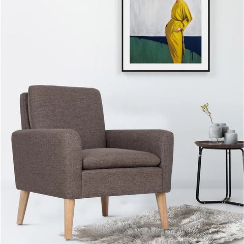 Lohoms Modern Accent Fabric Chair Single Sofa Comfy Upholstered Arm Chair Living Room Furniture Mustard Yellow