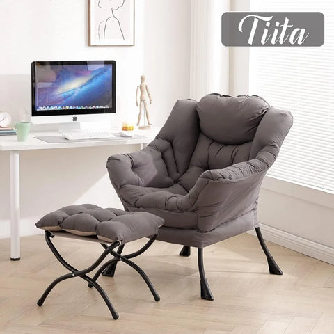 Tiita Lazy Chair with Ottoman, Modern Large Accent Lounge Chair, Leisure Sofa Armchair with Ottoman, Reading Chair