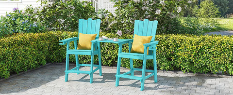 Tall Balcony Chair Set of 2, Patio Adirondack Chairs with Removable Connecting Trays, Outdoor  CupHolder and Umbrella Hole