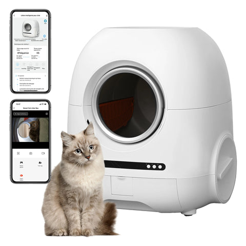 Self-cleaning cat litter box, 68L+9L, suitable for a variety of cat litter, APP control, real-time video, photo and video, safe