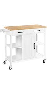 Kitchen Island Cart with Storage & Stainless Steel Countertop, Portable Kitchen Island on Wheels with Cabinet & Adjust