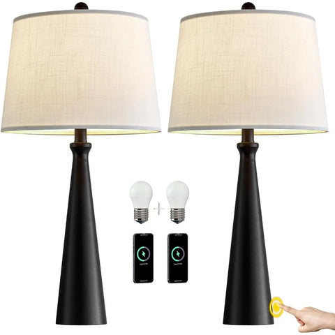 Oneach 25.75" 3-Way Dimmable Touch Control Modern USB Table Lamp Set of 2 for Living Room Bed Room Bedside Nightstand Lamps