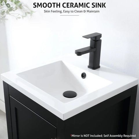 30" Bathroom Vanities Cabinet with Sink Combo Set, Undermount Ceramic Sink w/Thickened Wood, Matte Black Faucet