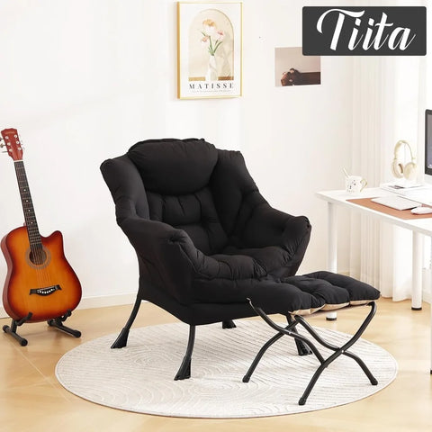 Tiita Lazy Chair with Ottoman, Modern Large Accent Lounge Chair, Leisure Sofa Armchair with Ottoman, Reading Chair