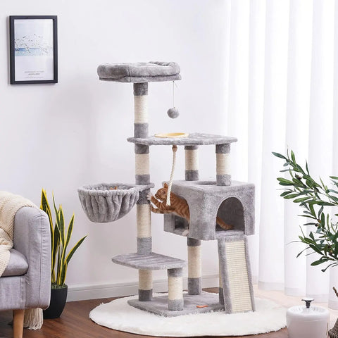 Cat Tree, Cat Tower for Indoor Cats with Scratching Board, Multi-Level Cat Furniture Condo with Feeding Bowl