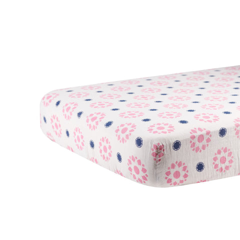 Primrose Indigo Cotton Muslin Crib Sheet