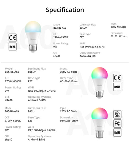 SONOFF Smart Light Bulb A19 A60 E26 E27 Dimmable Lamp WiFi ESP32 Smart Home Work With Alexa Google Home Yandex Alice Smartthings