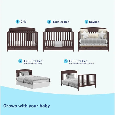 5-in-1 Convertible Crib with Drawer - Converts from Baby Crib to Toddler Bed, Fits Standard Full-Size Crib Mattress