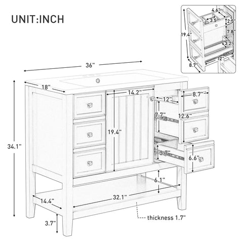 36" Bathroom Vanity with Wash Basin Sink Combo,  bathroom sink [USA Warehouse Ship]