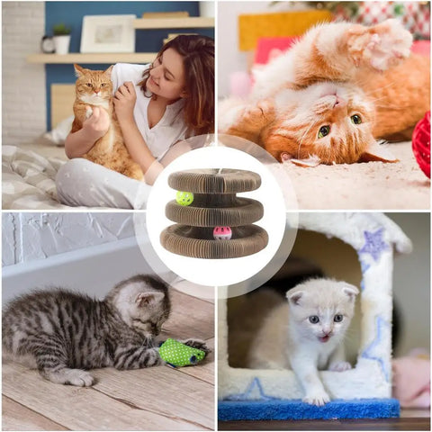 Magic Cat Scratching Board Chewing Toy Foldable Ball Track Toy Magnetic Wear-resistant Corrugated Paper Pet Nail Scratchboard