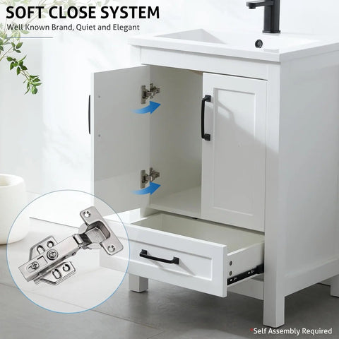 30" Bathroom Vanities Cabinet with Sink Combo Set, Undermount Ceramic Sink w/Thickened Wood, Matte Black Faucet