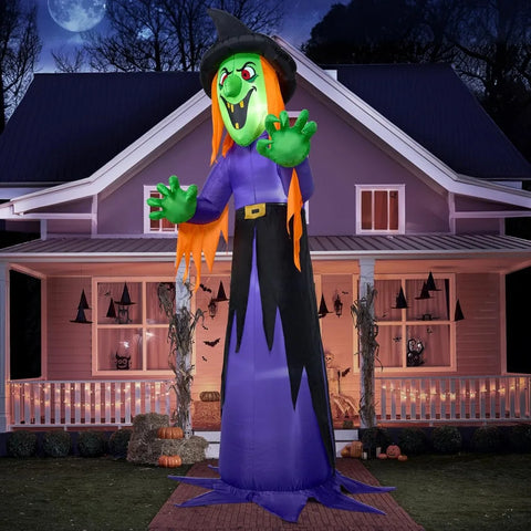 12 FT Giant Halloween Inflatable Witch with Built-in LED Lights, Blow Up Scary Witch for Outdoor Decoration, Halloween Yard