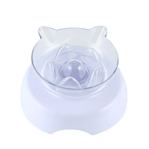 15 Degree Tilt Cat Bowl Anti Suffocate Cat Slow Feeder Plastic Transparent Cat Food Bowl with Raised Stand Kitten Pet Feeding