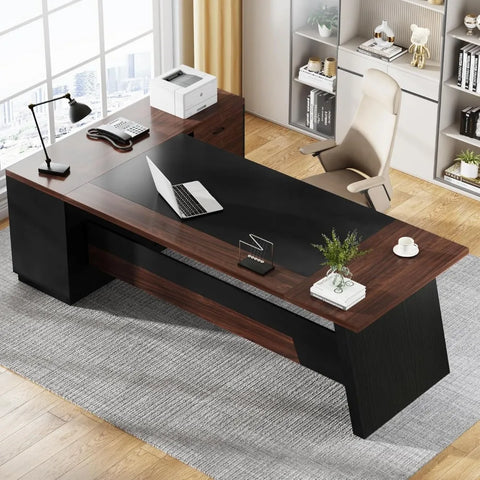 78" L-Shaped Executive Desk, Large Office Desk with Drawers and Lateral File Cabinet, Modern Computer Desk