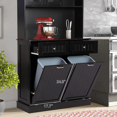 Kitchen Pantry Storage Cabinet, Microwave Cabinet with Tilt Out Trash Cabinet, Freestanding Kitchen Hutch,Tall Pantry Cabinet