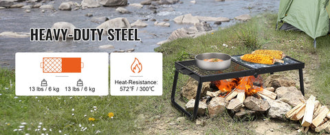 VEVOR Folding Campfire Grill,Portable Camping Grates Camp Fire Cooking Equipment with Legs Carrying Bag for Outdoor BBQ Cooking