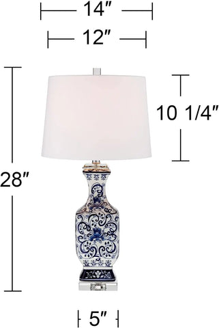 Barnes and Ivy Iris Asian Chinese Jar Style Table Lamps 28" Tall Set of 2 Blue Porcelain Crystal Geneva White Fabric Drum Shade