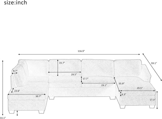 Modular Large U-Shape Sectional Sofa,Living Room Sectional Sofa Couch with Double Extra Wide Chaise Lounge for Living Room