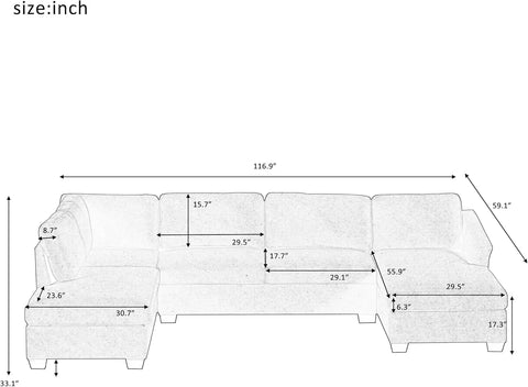 Modular Large U-Shape Sectional Sofa,Living Room Sectional Sofa Couch with Double Extra Wide Chaise Lounge for Living Room