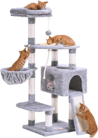 Cat Tree, Cat Tower for Indoor Cats with Scratching Board, Multi-Level Cat Furniture Condo with Feeding Bowl