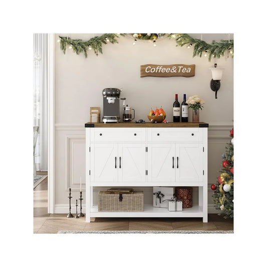 Buffet Sideboard Cabinet with Storage, 47.2" Modern Farmhouse Coffee Bar with 2 Drawers