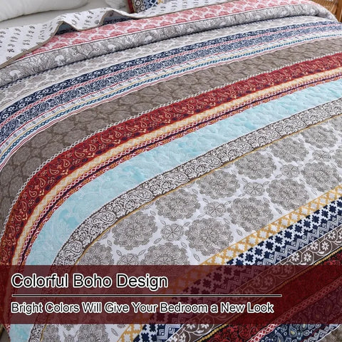 Boho Quilt Set , Yellow Bohemian 3 Pieces Quilt Sets, Lightweight Microfiber Bedspread Coverlet Bedding Set for All Season