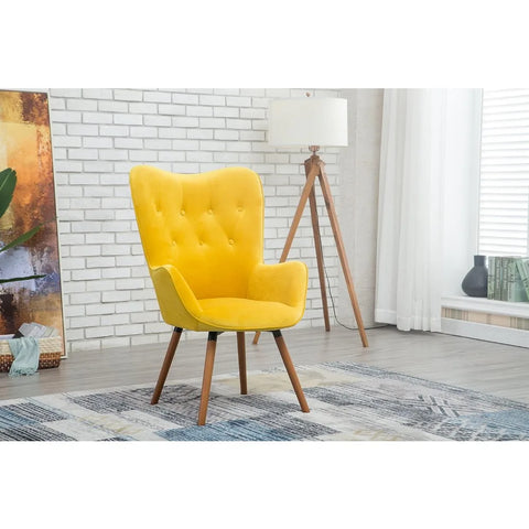 Roundhill Furniture AC155YL Doarnin Silky Velvet Tufted Button Accent Chair, Yellow 30D x 41.5W x 26.8H in