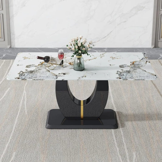 67”Modern Dining Table for 6,Rectangular kitchen table with faux marble tabletop ＆ Ideal for Dining Room, Kitchen Room