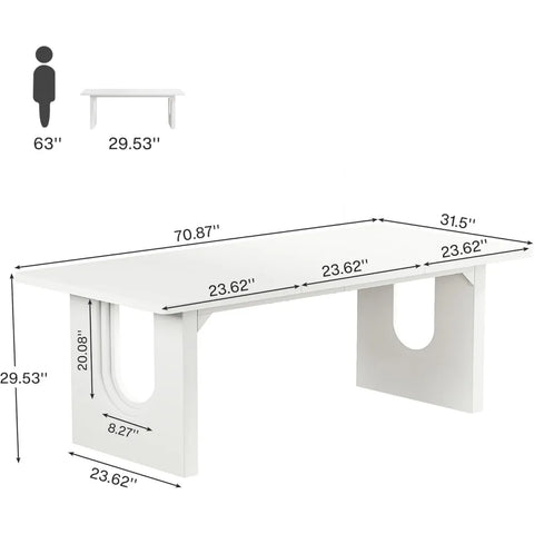 Modern Dining Table for 6 to 8 People, 71" Large Kitchen Dining Table Wood Pedestal Base, Rectangular Long Dinner Table Kitchen