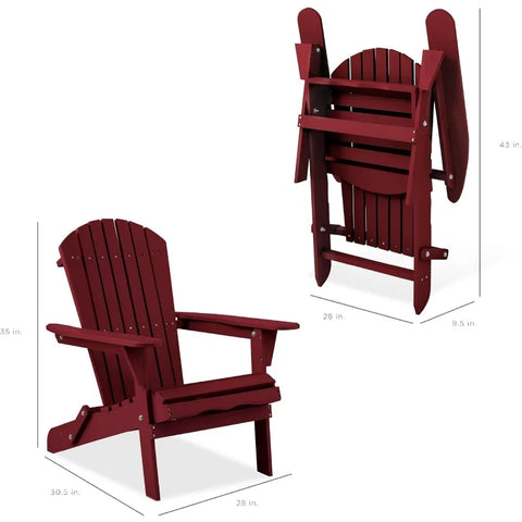 Best Choice Products Folding Adirondack Chair Outdoor Wooden Accent Furniture Fire Pit Lounge Chairs for Yard, Garden, Patio