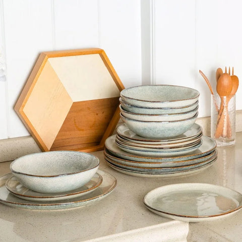 Ceramic Dinnerware Sets,Handmade Reactive Glaze Plates and Bowls Set,Highly Chip and Crack Resistant