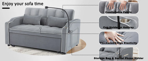 Sofa Bed, 3-in-1 Sofas Bed with USB Port and Ashtray and Rotating Cell Phone Holder and Storage Pouch, Sofa Sleeper