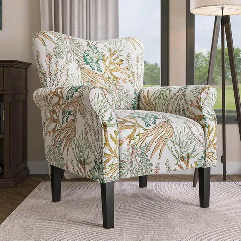 BELLEZE Modern Accent Chair for Living Room, High Back Floral Armchair with Wooden Legs, Upholstered Wingback Side Chair Padded