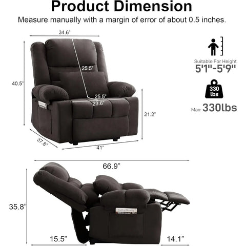 Recliner Chair Modern Ergonomic Lounge Single Sofa Seat Small Push Back Recliners Living Room Recliners on Clearance