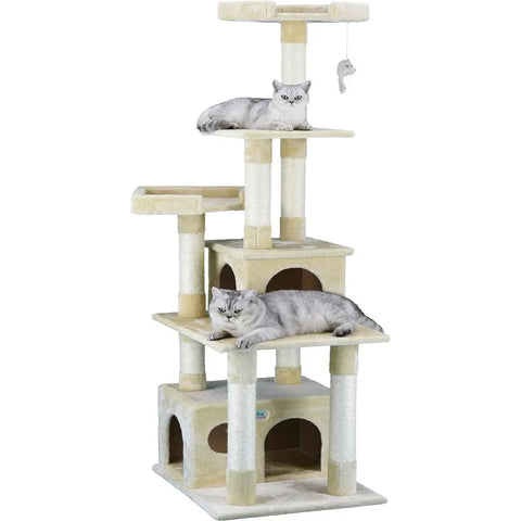 67" Cat Tree Condo Furniture Tower Kitten Scratcher, with Large Hideout Play House and Fun Perches for Indoor Cats