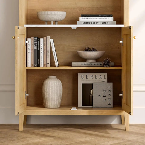 Arched Kitchen Pantry, 71" Tall Modern Farmhouse Wood Storage Cabinets with Faux Marble Top and Adjustable Shelves Cupboard