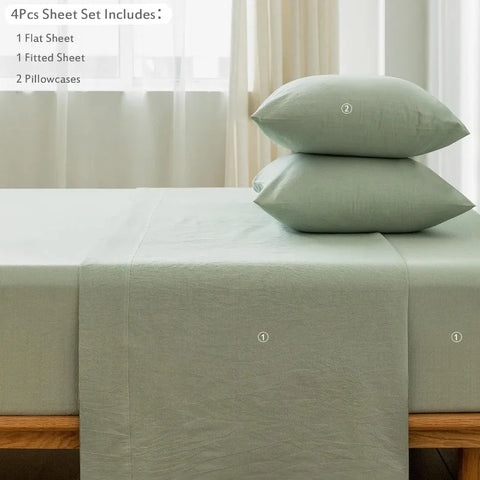 Bedding Sheet Set 100% Washed Cotton Linen Like Textured Breathable Durable Soft Comfy