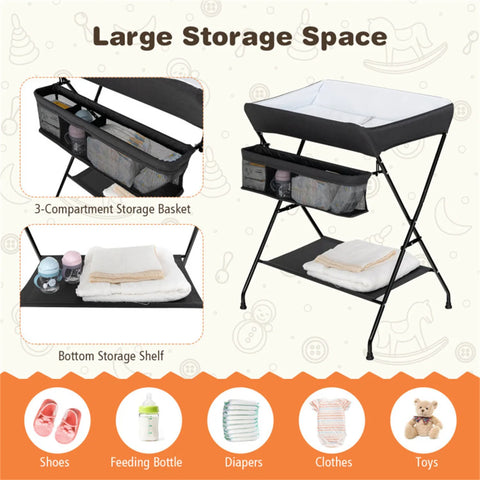 Black Baby Storage Foldable Diaper Changing Table