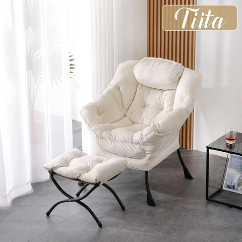 Tiita Lazy Chair with Ottoman, Modern Large Accent Lounge Chair, Leisure Sofa Armchair with Ottoman, Reading Chair