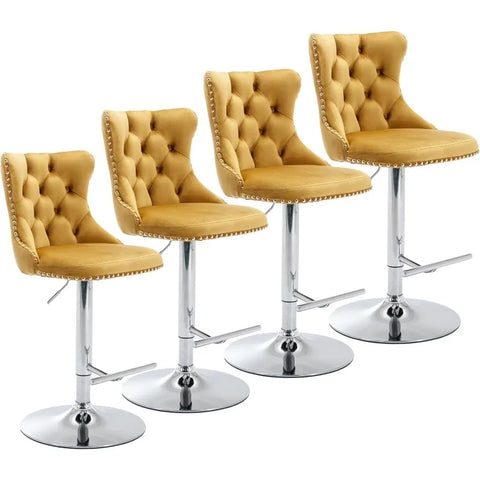 Swivel Bar Stools Set of 4,Adjustable Barstools with Back Velvet Tufted Counter Stools Modern Upholstered Bar Chairs