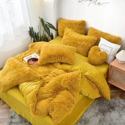 5 PCS Shaggy Duvet Cover Bedding Set - Fluffy Comforter Cover Long Faux Fur Luxury Ultra Soft Cozy