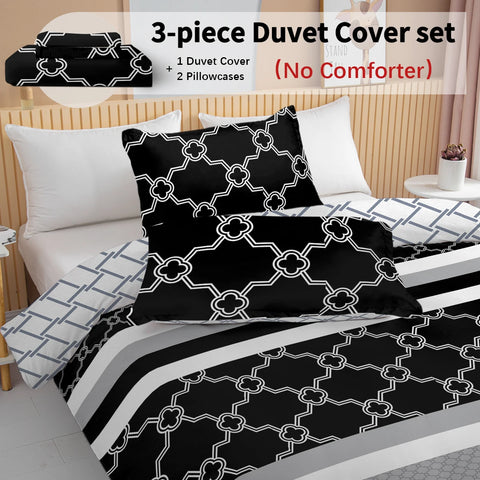 3pc Black and White Stripe Printed Bedding Set Geometrical Pattern Quilt Cover with1 Duvet Cover and 2 Pillowcases