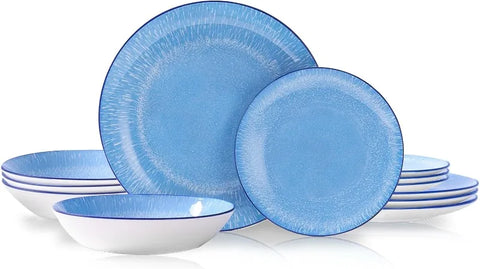 12 Piece Round Kitchen Dinnerware Set,Service for 4, Chip Resistant Porcelain