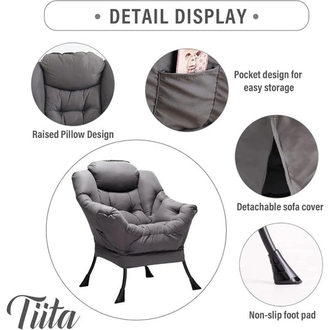 Tiita Lazy Chair with Ottoman, Modern Large Accent Lounge Chair, Leisure Sofa Armchair with Ottoman, Reading Chair