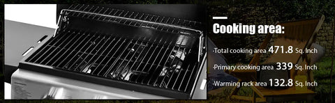 3 Burner BBQ Propane Gas Grill, Stainless Steel 30,000 BTU Patio Garden Barbecue Grill with Two Foldable Shelves