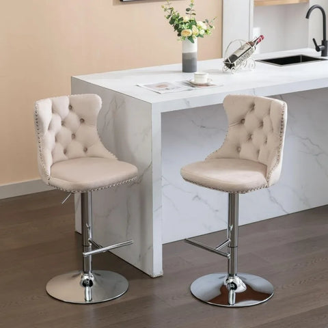 Swivel Bar Stools Set of 4,Adjustable Barstools with Back Velvet Tufted Counter Stools Modern Upholstered Bar Chairs